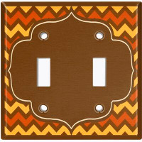 WorldAcc Metal Light Switch Plate Outlet Cover (Red Brown Chevron Wall Paper Frame - Single Toggle)