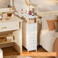 Ebern Designs Narrow Dresser with Charging Station for Bedroom 4Drawer Shelf White Dresser for Bathroom Organizer