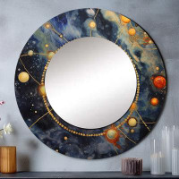 Design Art Blue Yellow Galactic Universe - Comets Large Round Mirror
