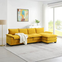 Hokku Designs 118*55" Modern L-Shaped Chenille Cloud Sofa With Double Seat Cushions