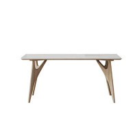 Corrigan Studio Cream colored style solid wood rock slab dining table