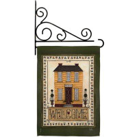 Breeze Decor Welcome Yellow House - Impressions Decorative Metal Fansy Wall Bracket Garden Flag Set GS100068-BO-03