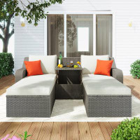 Red Barrel Studio 3-piece Patio Furniture Sets,  Wicker Sofa With Cushions, Pillows, Ottomans,  Lift Top Coffee Table