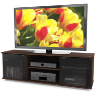 Ebern Designs Contemporary Brown TV Stand With Glass Doors - Fits TV''s Up To 64-Inch