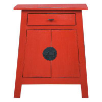 Red Barrel Studio Red Barrel Studio Cottage Solid Wood Zen End Table | Distressed Red Nightstand | Fully Assembled