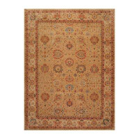 Oriental Rug of Houston One-of-a-Kind Oriental Hand Knotted 9' x 11'10" Wool Tan/Red/Blue/Brown Area Rug