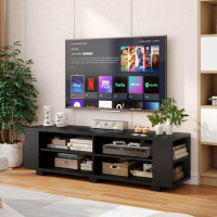 Ebern Designs Wooden TV Stand With 8 Open Shelves For Tvs Up To 65 Inch Flat Screen