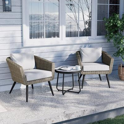Bayou Breeze Anti-Rust Aluminum Wicker Outdoor Conversation Set Of 3 in Patio & Garden Furniture