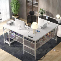 Latitude Run® Reversible 55 Inch L-Shaped Computer Desk With Storage Shelf And USB Charging Port