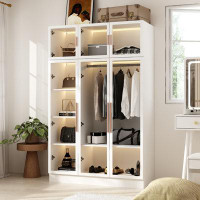 Latitude Run® Modern Wardrobe With LED Light And Tempered Glass Door