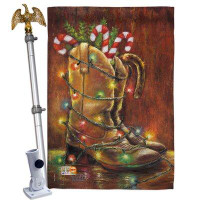 Breeze Decor Xmas Boots - Impressions Decorative Aluminum Pole & Bracket House Flag Set HS114002-BO-02