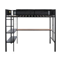 17 Stories Metal Full Size Loft Bed With Desk & Shelves/ Sturdy Metal Bed Frame/ Noise-Free Wood Slats/ Comfortable Text