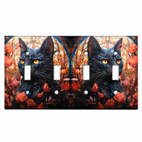 WorldAcc Metal Light Switch Plate Outlet Cover (Halloween Spooky Black Cat Autumn - Quadruple Toggle)