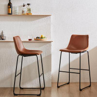 17 Stories Leather 30 inch Leather Counter Height Bar Stools