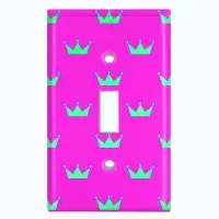 WorldAcc Metal Light Switch Plate Outlet Cover (Green Crown Pink  - Single Toggle)