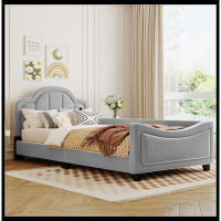 Winston Porter Upholstered Daybed with Cloud Shaped Headboard, Copper Nail Design