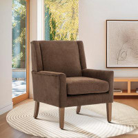 Inbox Zero Leston Wide Upholstered Fabric Accent Armchair with Solid Wood Leg