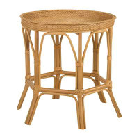 Bayou Breeze Raya 26 Inch Accent Table, Round Woven Rattan Tray Top, Natural Brown Colour