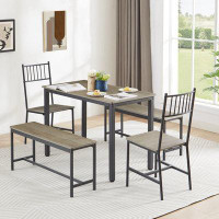 17 Stories Dining Table Set, Barstool Dining Table With 2 Benches 2 Back Chairs, Ustic Grey And Black