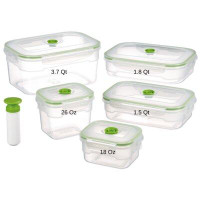 Lasting Freshness 11 Pc Vacuum Seal Food Storage Container Set | Hand Held Vacuum Food System | Deep Freezer Food Storag