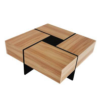 Toeasliving Coffee Table with 4 Hidden Storage Compartments 31.5"x 31.5"