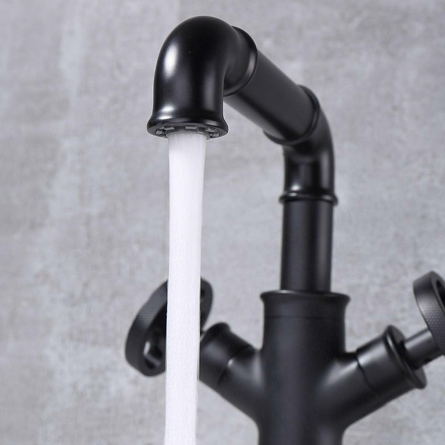 Industrial Pipe Bathroom Vessel Faucet Matte Black 1-Hole 2-Handle (Solid Brass) ( Also  1&2 Handle sink, Floor mounted) in Plumbing, Sinks, Toilets & Showers - Image 3