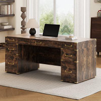 Loon Peak 70" Executive Desk With  2 File Drawers,USB Ports And Outlets