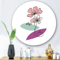East Urban Home Elementary Shapes With Abstract Flowers Plants IV - Modern Metal Circle Wall Art