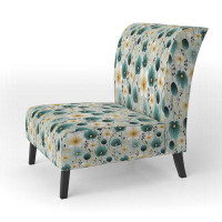 Red Barrel Studio Teal & Ivory Coastal Elegance Floral Pattern - Upholstered Cottage Accent Chair