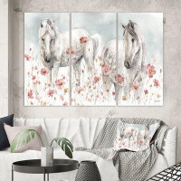 Made in Canada - East Urban Home Farmhouse Premium 'Watercolors Pink Wild Horses' Painting Multi-Piece Image on Canvas