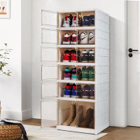 Orren Ellis 6-Tier Foldable Shoe Organizer For Closet Stackable No Assembly Stackable Shoe Organizer Storage Bins With C