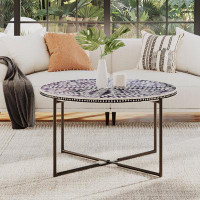 Birch Lane™ Lolland Floral Bone Inlay Side Table With Metal Base, Black And White