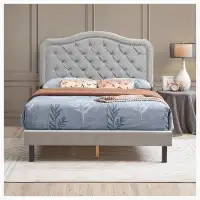 House of Hampton Upholstered Bed Button Tufted With Curve Design Strong Wood Slat Support
