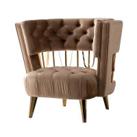 Everly Quinn Courtney - Beige & Gold Fabric Lounge Chair