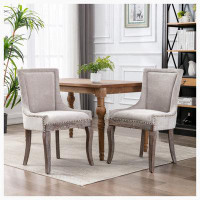 Alcott Hill Side Dining Chair,Thickened fabric chairs with neutrally toned solid wood legs