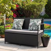 Rubbermaid Patio Loveseat Wicker Outdoor Furniture, All Weather Rattan Conversation Bench Chair With Large Storage Capac