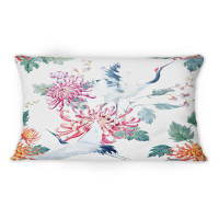 East Urban Home Crane Bird With Flowers And Plants -1 Patterned Printed Throw Pillow