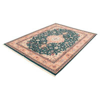 Isabelline One-of-a-Kind Condrey Hand-Knotted 2010s Sarough Teal/Beige 9'1" x 12'6" Wool Area Rug