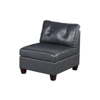 Latitude Run® Stehle 37 Inch Modular Armless Sofa Chair, Black Faux Leather, Solid Wood