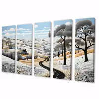 Winston Porter Winter Farm Monochrome Harvest II - Farm Canvas Print - 5 Equal Panels