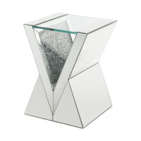 Mercer41 End Table, Clear Glass, Mirrored & Faux Diamonds