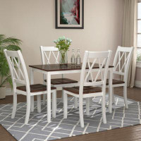 August Grove 5-Piece Dining Table Set Home Kitchen Table And Chairs Wood Dining Set, White+Cherry