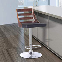 George Oliver Winchelsea Swivel Adjustable Height Faux Leather Bar Stool with Metal Pedestal Base and Footrest