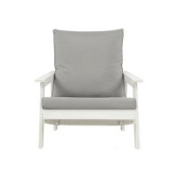 Ebern Designs HIPS All-Weather Outdoor Single Sofa with Cushion, White/Grey