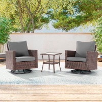Ebern Designs 3-Set Outdoor PE Wicker Furniture Swivel Rocking Couch Set With Coffee Table