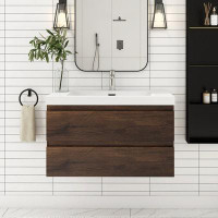 Latitude Run® 36 In.W X 23 In. H Bathroom Vanity Set In High Glossy White With 2 Drawers With Integrated White Resin Top
