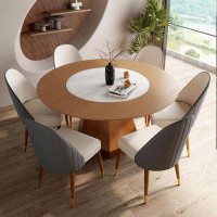 PEPPER CRAB Nordic Household Creative Circular Dining Table And Chair Combination(With Embedded Turntable)