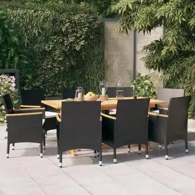 Red Barrel Studio 9 Piece Patio Dining Set With Cushions Black