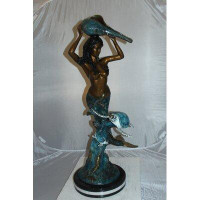 Rosecliff Heights Snowhill Metal Mermaid 43 Holding a Shell Fountain