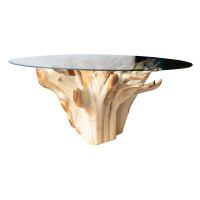 Willow Creek Designs 67" Teak Root Dining Table with Glass Top